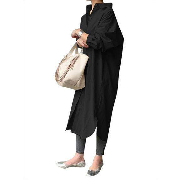 ZANZEA Womens Button Down Long Sleeve Casual Office Work Kaftan Cotton Long Shirt Dress