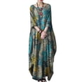thumbnail image 1 of ZANZEA Womens Dresses Casual Ptinted 3/4 Sleeve Side Pockets Maxi Dress, 1 of 5