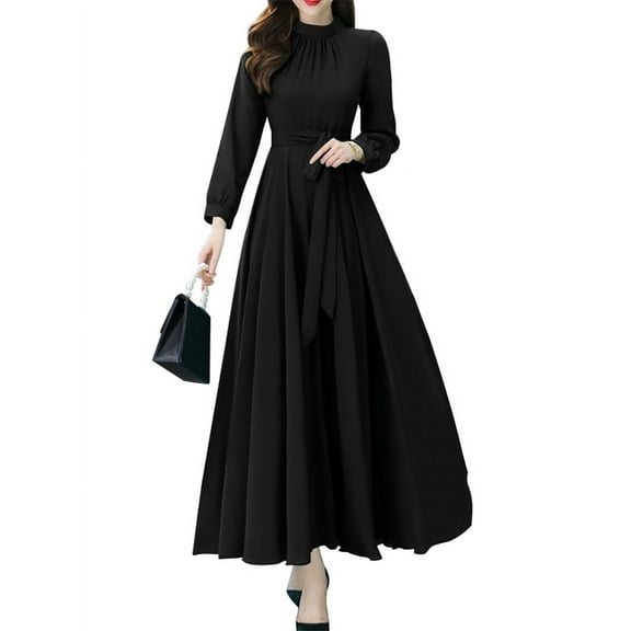 ZANZEA Womens Dresses O-Neck Evening Long Gowns Solid Color Dress