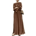 thumbnail image 1 of ZANZEA Womens Dresses Party Crew Neck Long Sleeve Pleated Side Slit Dress, 1 of 12