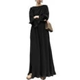 thumbnail image 1 of ZANZEA Womens Dresses Party Crew Neck Long Sleeve Pleated Side Slit Dress, 1 of 6