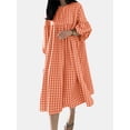 thumbnail image 1 of ZANZEA Womens Dresses Puff Full Sleeve Plaid Printed Maxi Dress, 1 of 3