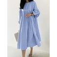 thumbnail image 1 of ZANZEA Womens Dresses Puff Full Sleeve Plaid Printed Maxi Dress, 1 of 11