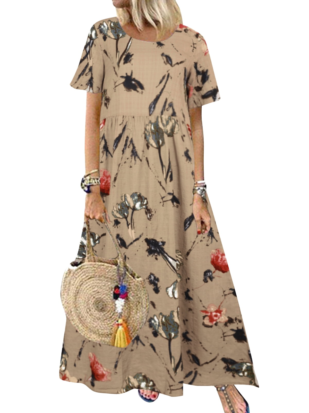 zanzea boho dress Womens Dresses Short Sleeve Floral Print Long UK SILK DRESS Core Colors:Natural/White Gingham Recreating Mismatched Bridesmaids Looks