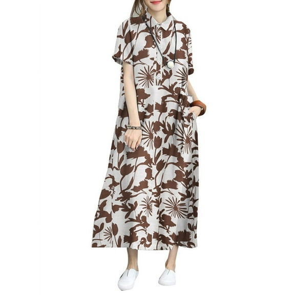 ZANZEA Womens Dresses Short Sleeve Turn-Down-Collar Button Down Front Dress