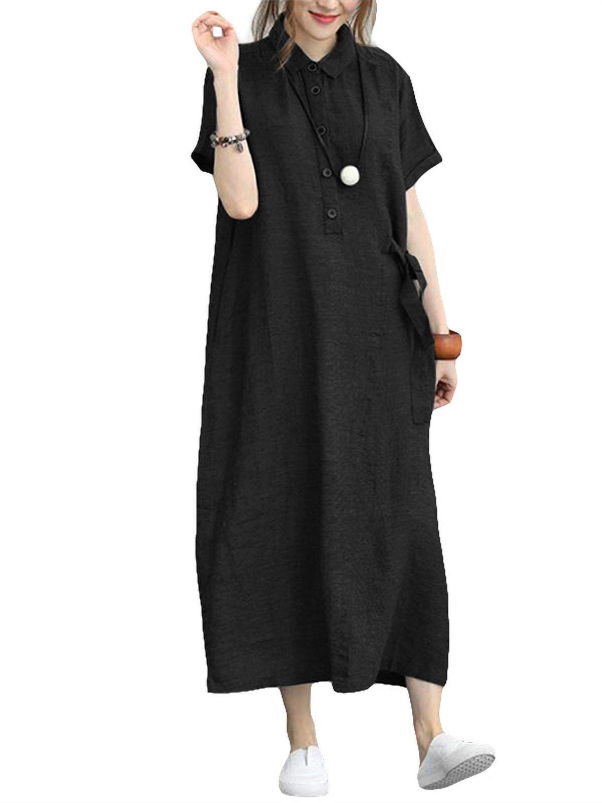 ZANZEA Womens Dresses Short Sleeve Turn Down Collar Long Shirt Dress -  Walmart.com
