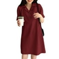 thumbnail image 1 of ZANZEA Womens Dresses Short Sleeves Solid Color Lapel Neck Casual Pullover Dress, 1 of 7