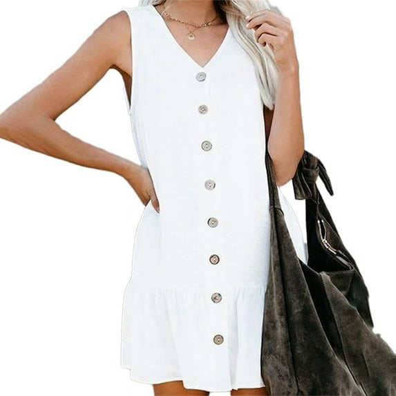 ZANZEA Womens Dresses Sleeveless Ruffled Hem Party Short Dress