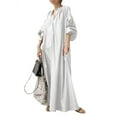 thumbnail image 1 of ZANZEA Womens Dresses V-Neck Puff Sleeve Solid Casual Baggy Maxi Dress, 1 of 4