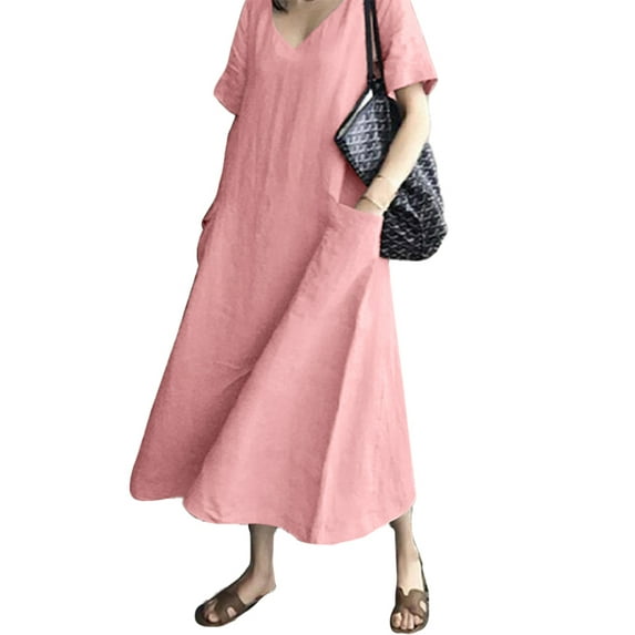 ZANZEA Womens Dresses V-Neck Short Sleeve With Pockets Dress