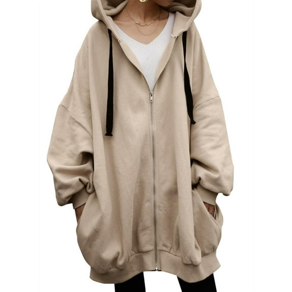ZANZEA Womens Hoodies Full Sleeve O-Neck With-Front-Zipper Coat Hoodies