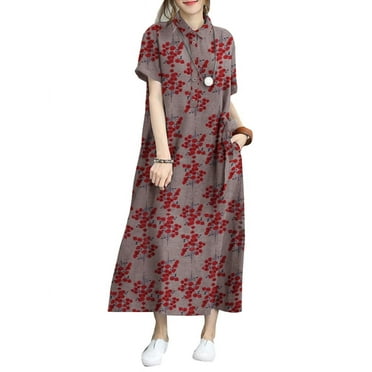 ZANZEA Women Floral Print Vintage Dress Short Sleeve O-neck High Waist ...
