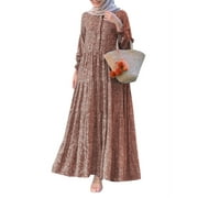 ZANZEA Womens Layered Floral Printed Full Sleeve Muslim Casual Long Dresses