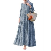 ZANZEA Womens Layered Floral Printed Full Sleeve Muslim Casual Long Dresses