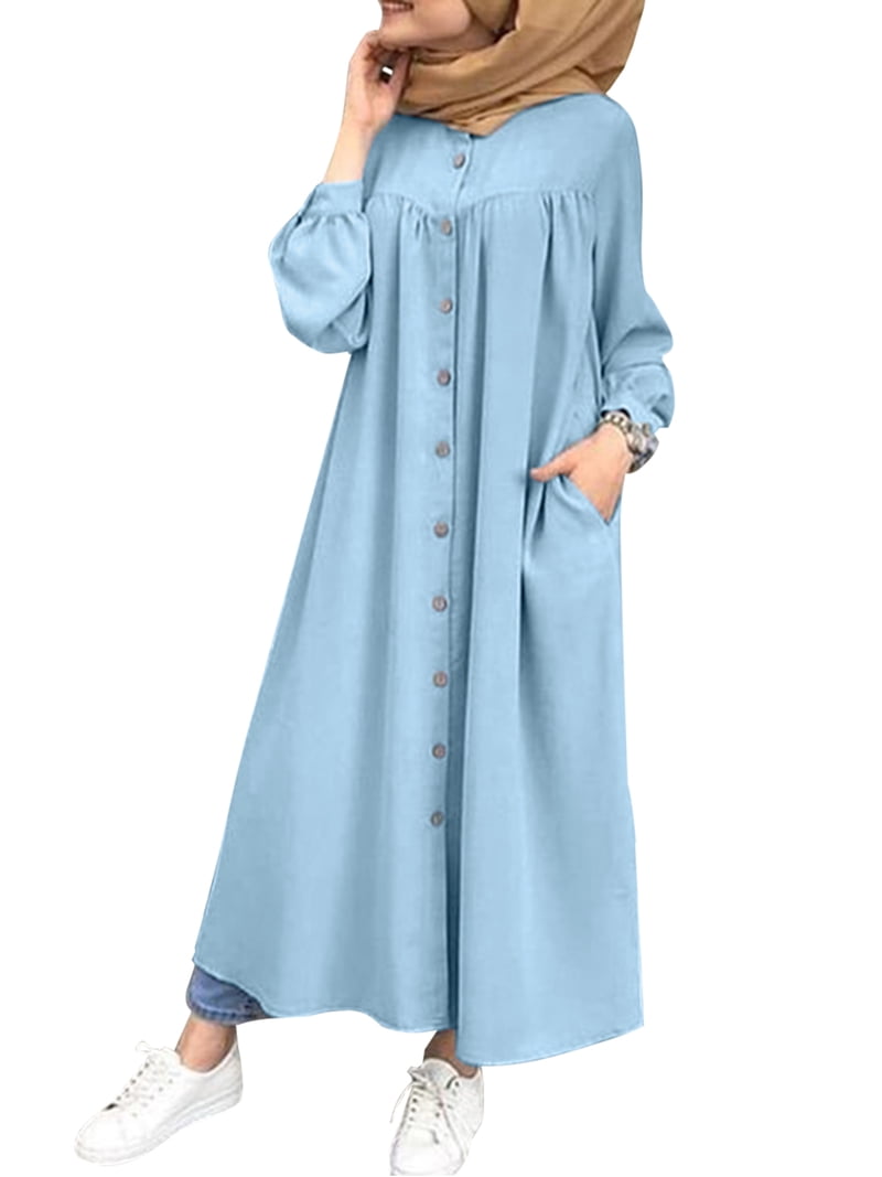chinese dress ladies Womens Abaya Muslim Long Sleeve Front Zipper Dress Prayer Islamic Clothes  with Pockets Black X-Small at Amazon Women's Clothing store main image 0