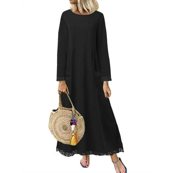 ZANZEA Womens Long Sleeve Baggy Pullover Lace Patchwork Hem Sweatshirt Dress