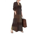 thumbnail image 1 of ZANZEA Womens Long Sleeve Check Plaid /Solid Color Split Skirt Side Long Dress, 1 of 6