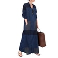 thumbnail image 1 of ZANZEA Womens Long Sleeve Check Plaid /Solid Color Split Skirt Side Long Dress, 1 of 6