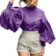 thumbnail image 1 of ZANZEA Womens Mock Neck Pleated Lantern Long Sleeve Casual Solid Tops Party T Shirt Blouse, 1 of 3