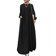 ZANZEA Womens Muslim Dresses Side Pockets A-Line Plain Full Length Dress