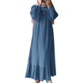 thumbnail image 1 of ZANZEA Womens O-Neck Puff Long Sleeve Muslim Abaya Casual Loose Kaftan Long Dress With Belted, 1 of 7