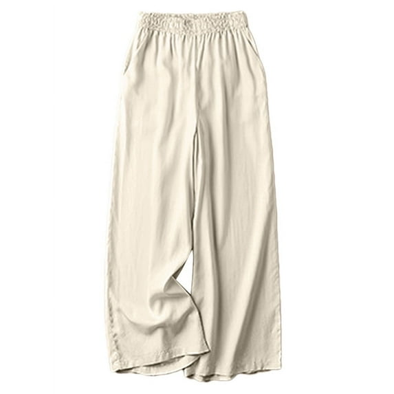 ZANZEA Womens Pants Elastic Waist Solid Color Side Pockets Ankle Length Pants