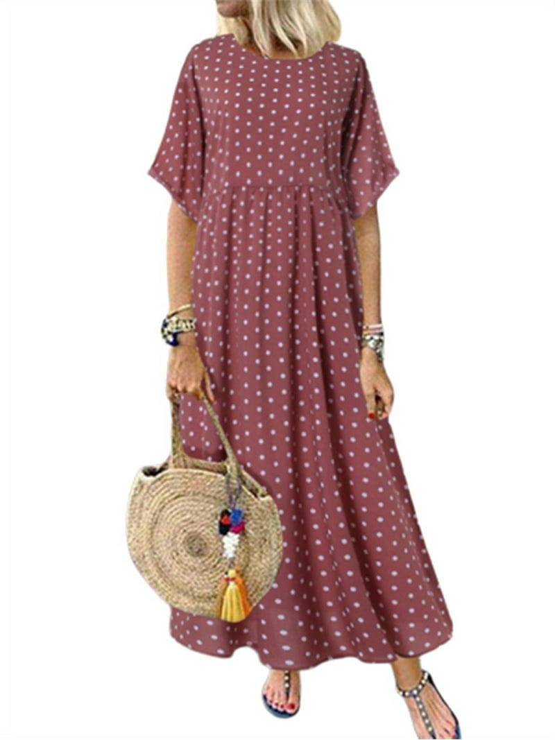 zanzea casual dress 2021 Women's Polka Dot Short Sleeve Baggy Kaftan Maxi brown dresses color:white base color Tanya Taylor Kimberly Scuba Casual short Show off your favorite