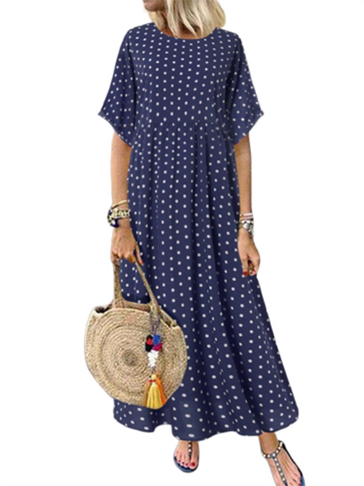 ZANZEA Womens Polka Dot Maxi Kaftan Dress Short Kuwait Ubuy