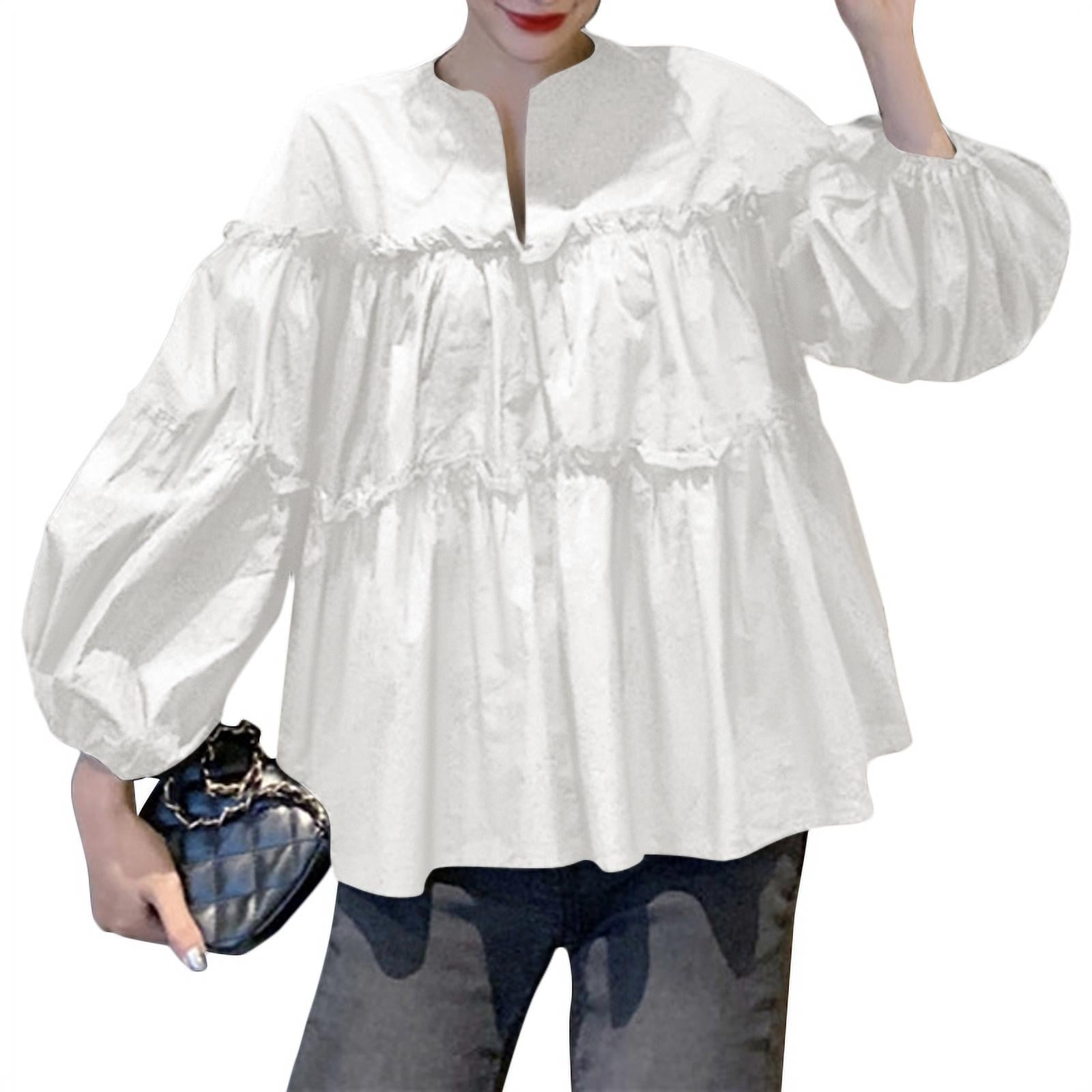 ZANZEA Womens Puff Long Sleeve V Neck Ruffled Tiered Peplum Blouse ...