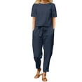 thumbnail image 1 of ZANZEA Womens Sets Solid Color O-Neck 3/4 Sleeve Tops Casual Trousers Suit, 1 of 3