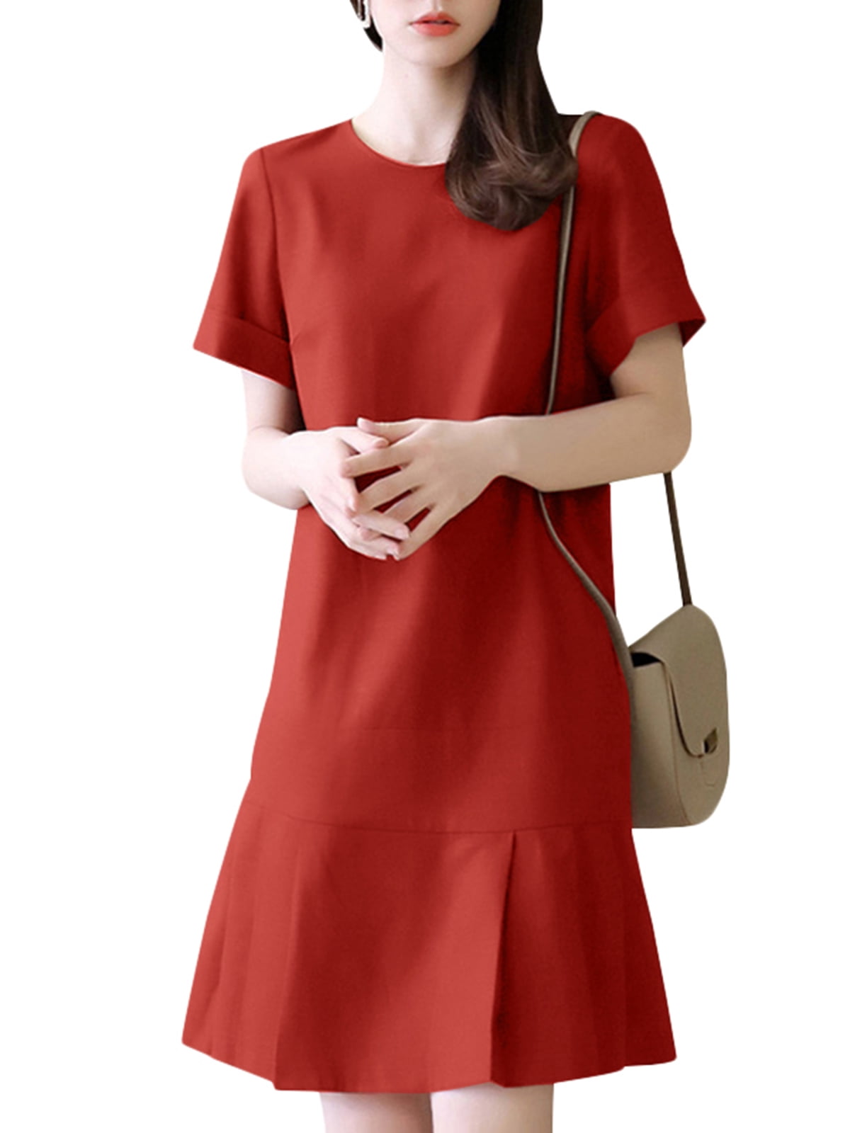 ZANZEA Womens Short Sleeve A-line Dress Fashion Casual Elegant Beach Dresses  - Walmart.com