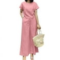 thumbnail image 1 of ZANZEA Womens Short Sleeve Tops T-shirt Elastic Waist Wide Leg Long Pants Trousers 2PCS Casual Sets Outfits, 1 of 4