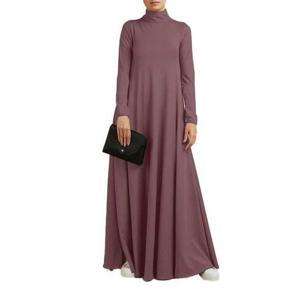 ZANZEA Womens Solid Color Turtleneck Casual Elegant Party Long Maxi Dresses