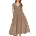 thumbnail image 1 of ZANZEA Womens Summer Short Sleeve V Neck Tiered A Line Long Dress Casual Loose Sundress, 1 of 6