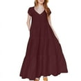 thumbnail image 1 of ZANZEA Womens Summer Short Sleeve V Neck Tiered A Line Long Dress Casual Loose Sundress, 1 of 6