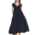 thumbnail image 1 of ZANZEA Womens Summer Short Sleeve V Neck Tiered A Line Long Dress Casual Loose Sundress, 1 of 5