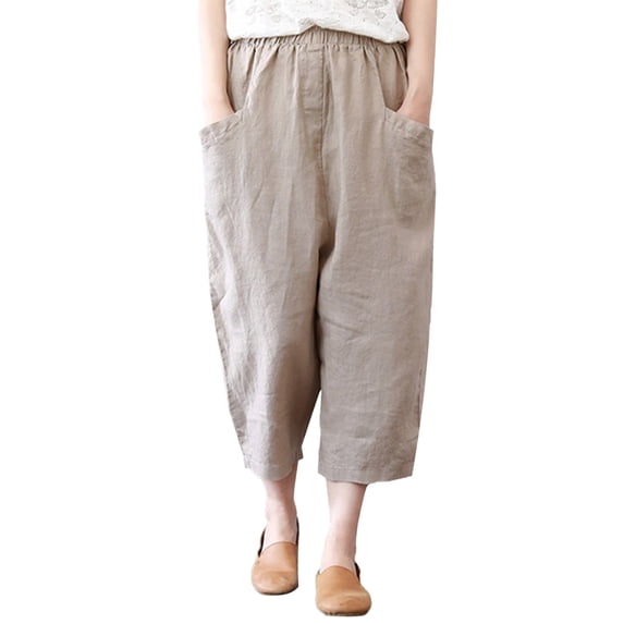 ZANZEA Womens Trousers Casual Elastic Waist Two Pockets Pure Color Pants