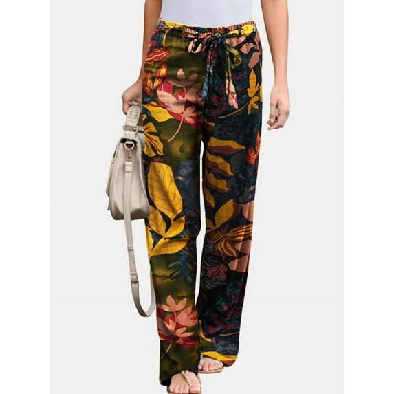 ZANZEA Womens Trousers Elastic Waist Casual Long Drawstring Pants