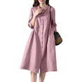 thumbnail image 1 of ZANZEA Womens Turn Down Collar Buttons Long Sleeve Casual Loose Party Plain Mid-Calf Dress, 1 of 7