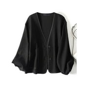 ZANZEA Womens V-Neck Long Sleeve Solid Color Wrinkled Fabric Cardigan With Pockets
