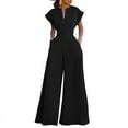 thumbnail image 1 of ZANZEA Womens V Neck Short Sleeve High Waist Jumpsuits Office Work Casual Party Wide Leg Long Rompers, 1 of 5