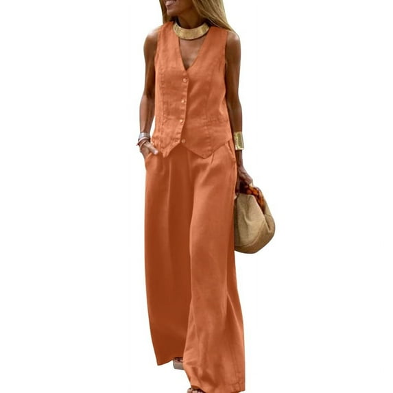 ZANZEA Womens V Neck Sleeveless Tank Tops Vest Wide Leg Trousers Long Bottoms Palazzo Pants 2PSC Casual Sets Outfits