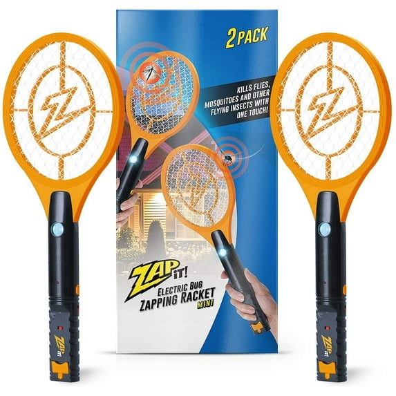ZAP IT! Bug Zapper Twin Pack - Rechargeable Mosquito, Fly Killer and Bug Zapper Racket - 4,000 Volt - USB Charging, Super-Bright LED Light to Zap in The Dark - Safe to Touch (Twin Mini, Orange)