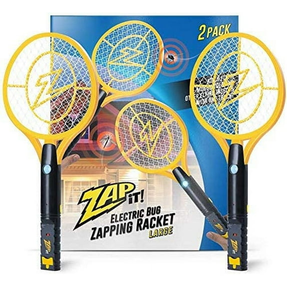 ZAP IT! Bug Zapper Twin Pack - Rechargeable Mosquito, Fly Killer and Bug Zapper Racket - 4,000 Volt - USB Charging, Super-Bright LED Light to Zap in The Dark - Safe to Touch (Twin Large, Yellow)