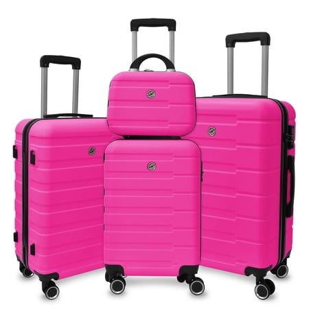 ZAP Luggage Sets 4 Piece Suitcase Set (14/20/24/28)Hardside Suitcase with TSA Lock Spinner Wheels Lightweight Carry On Luggage(Rose Red)