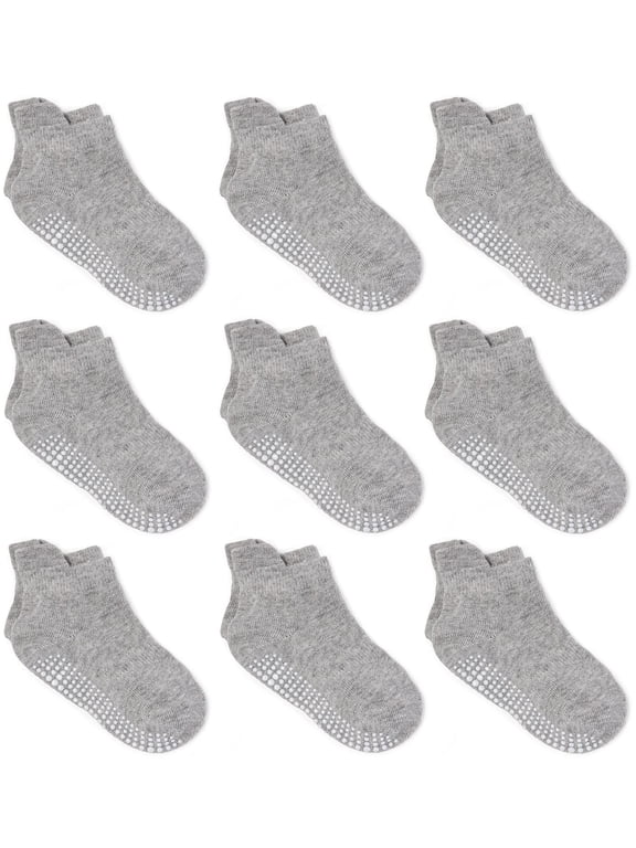 Baby Non Slip Grip Ankle Socks with Non Skid Soles for Infants Toddlers Kids Boys Girls, Gray, 12-36 Months