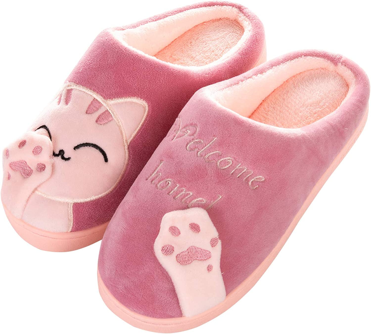 ZAPZEAL Cat Slippers for Women Men Fur Lined Clogs Comfort Cute Cat