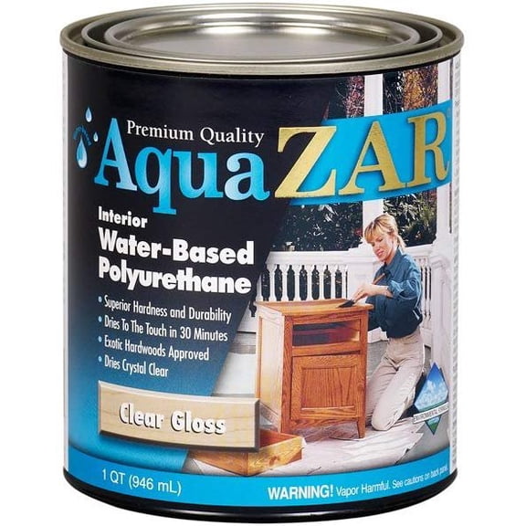 United Gilsonite Aqua Zar Water-Based Polyurethane Finish Water Based Clear Gloss 1 Qt Case of 4 Exterior Wood Surfaces, UV-Resistant Formula