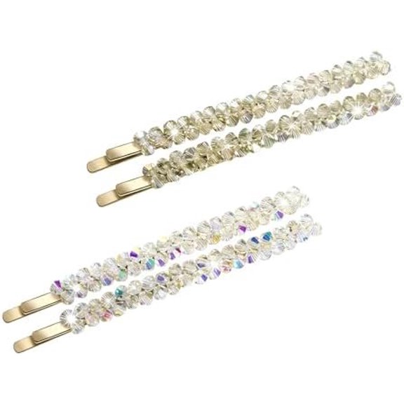 ZARAY 4-Pack Handcrafted Synthetic  Bobby Pins, Beaded Hair Clips, Luxe Sparkly Hairpin for Bangs, Side Hair & Flyaways, Daily Party Hair Accessories, Ideal Holiday Gifts for Women