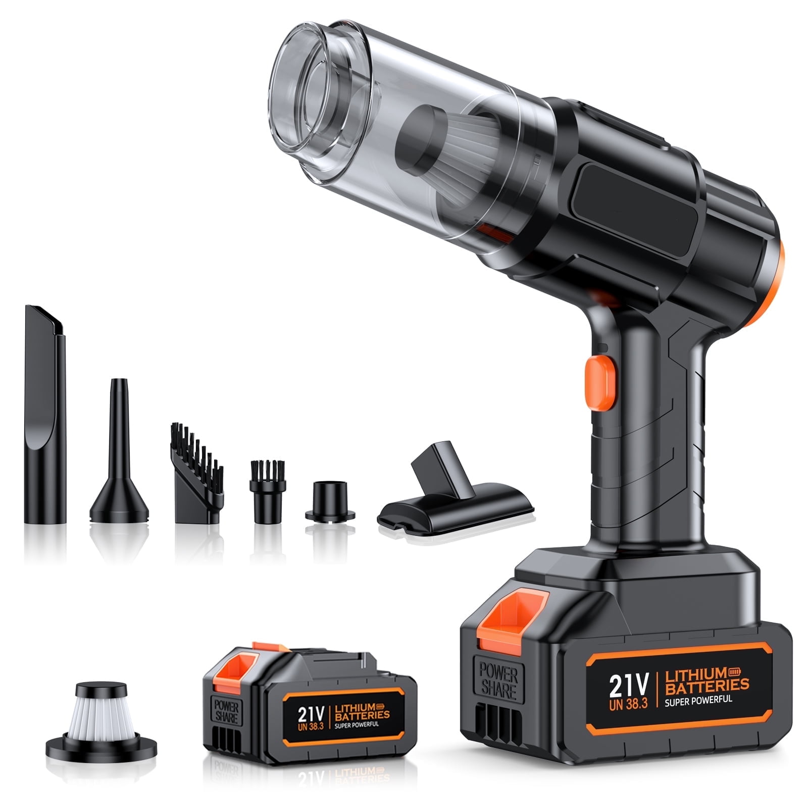 Portable Cordless Car Vacuum - 15000Pa High Power Dust Buster, 6-in-1 Handheld for Car/Home/Pet Hair/Keyboard, Black